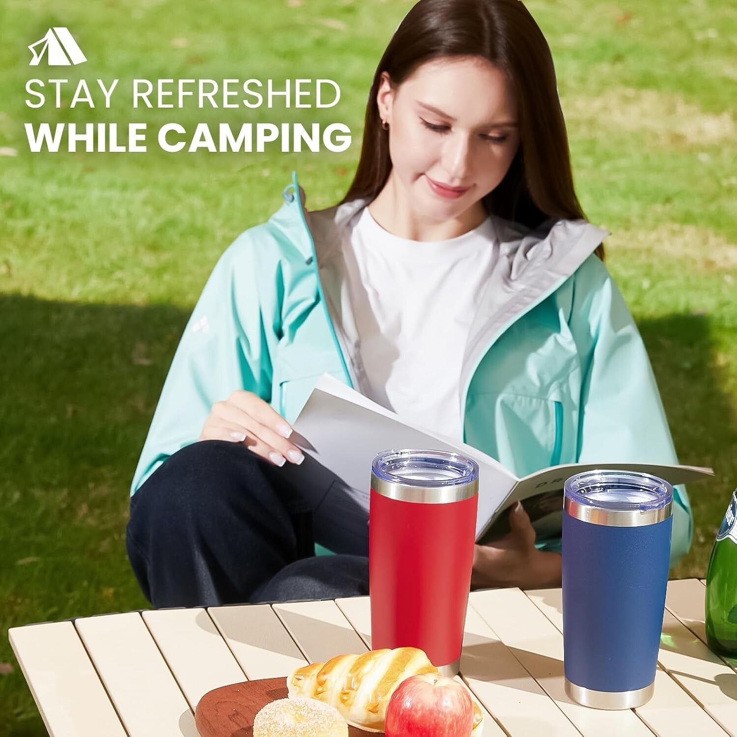 Navy 20oz Stainless Steel Tumblers - 8 Pack Double Wall Insulated Travel Mugs