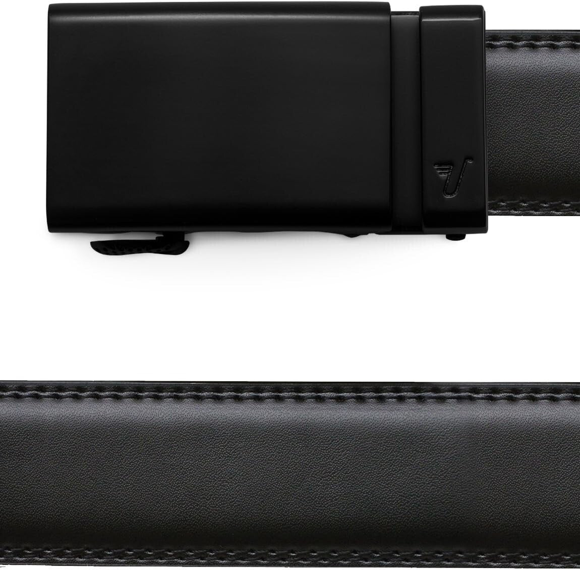 Durable 1.25" Wide Men's Ratchet Belt with Removable Buckle, Black Leather