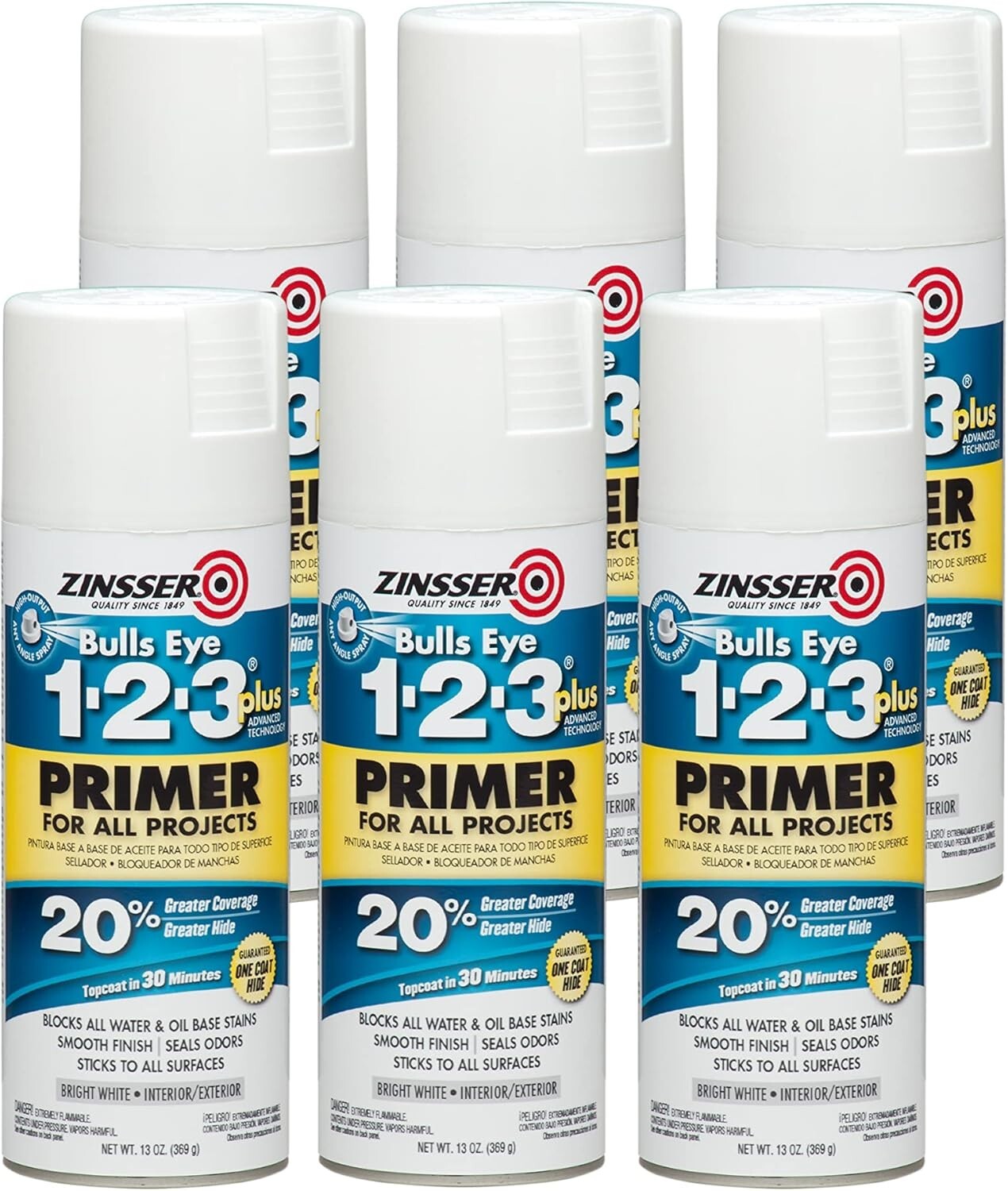 Professional Grade White Primer - 6 Pack, 13 oz Can, Perfect for All Surfaces