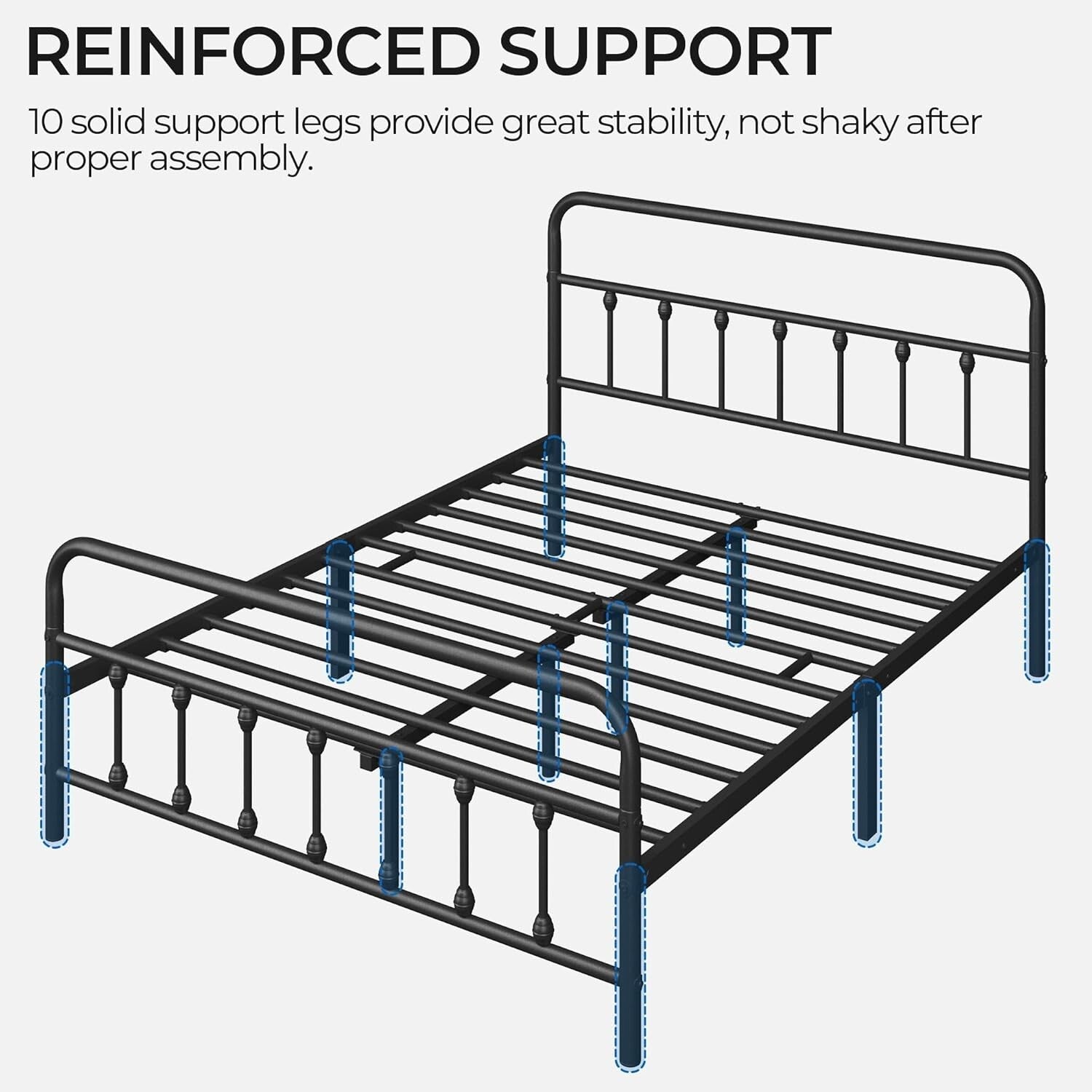 Elegant Black Iron Bed Frame - Full Size with High Headboard & Under Bed Storage