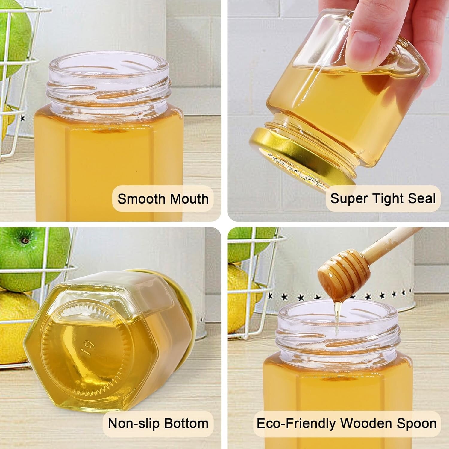 Bulk Set of 70 Beautiful Glass Honey Jars 3 oz with Lids & Customizable Stickers