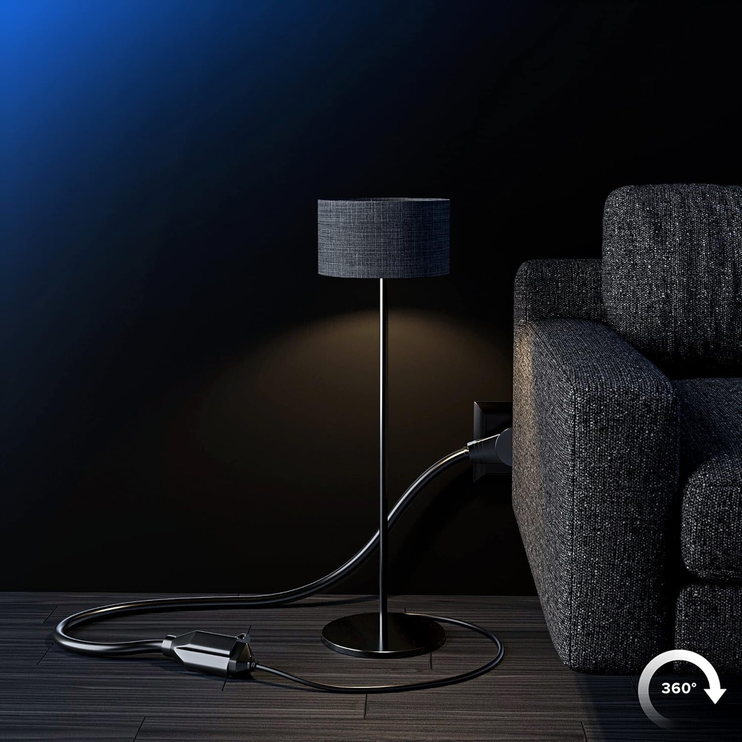 Space-Saving 360° Rotating Extension Cord - Black 5 Pack With Grounded Safety