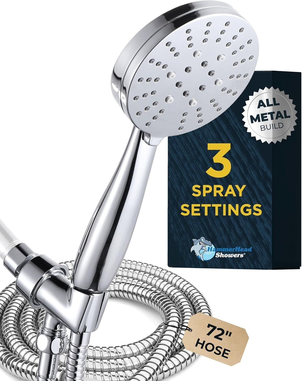 High Pressure Shower Head with Long Hose - Chrome Finish, Easy Installation