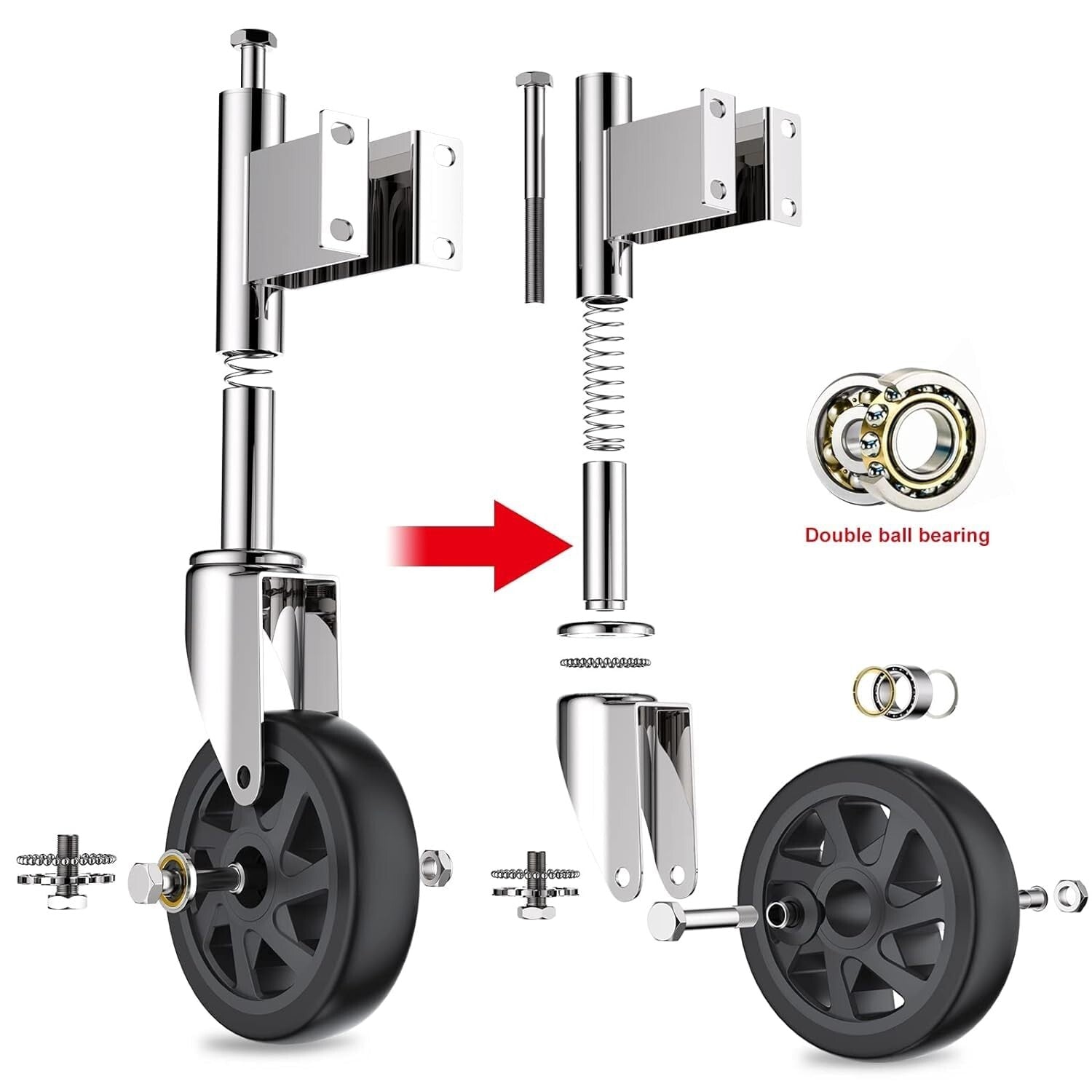 Durable 6" Gate Casters with Spring Load - Heavy Duty, Easy Install, Set of 2