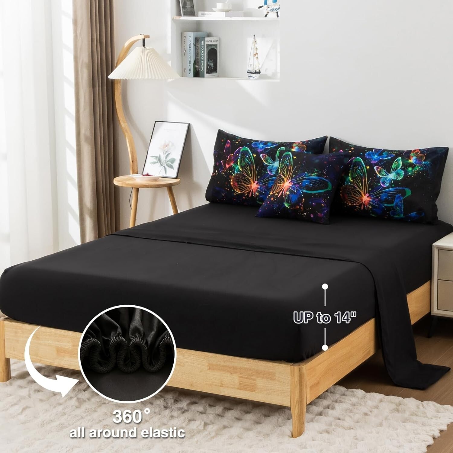 Galaxy-Themed Butterfly Printed Bedding Set - Full Comforter & Pillows Included
