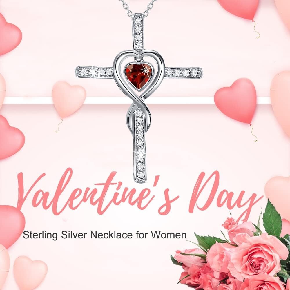 Adjustable February Garnet Infinity Heart Necklace - Perfect Birthday Gift