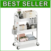 Load image into Gallery viewer, Durable 3-Tier Rolling Cart with Baskets &amp; Hooks - Easy Assembly Required