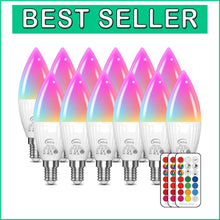 Load image into Gallery viewer, 12-Pack Color Changing E12 LED Candelabra Bulbs with Remote Control - 560 Lumens