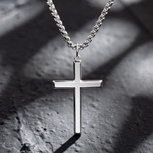 Load image into Gallery viewer, 24 Inch Stainless Steel Box Chain with Sterling Silver Cross Pendant for Him