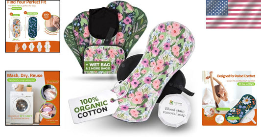 Biodegradable Heavy Flow Reusable Period Pads - Soft Organic Cotton 6-Pack