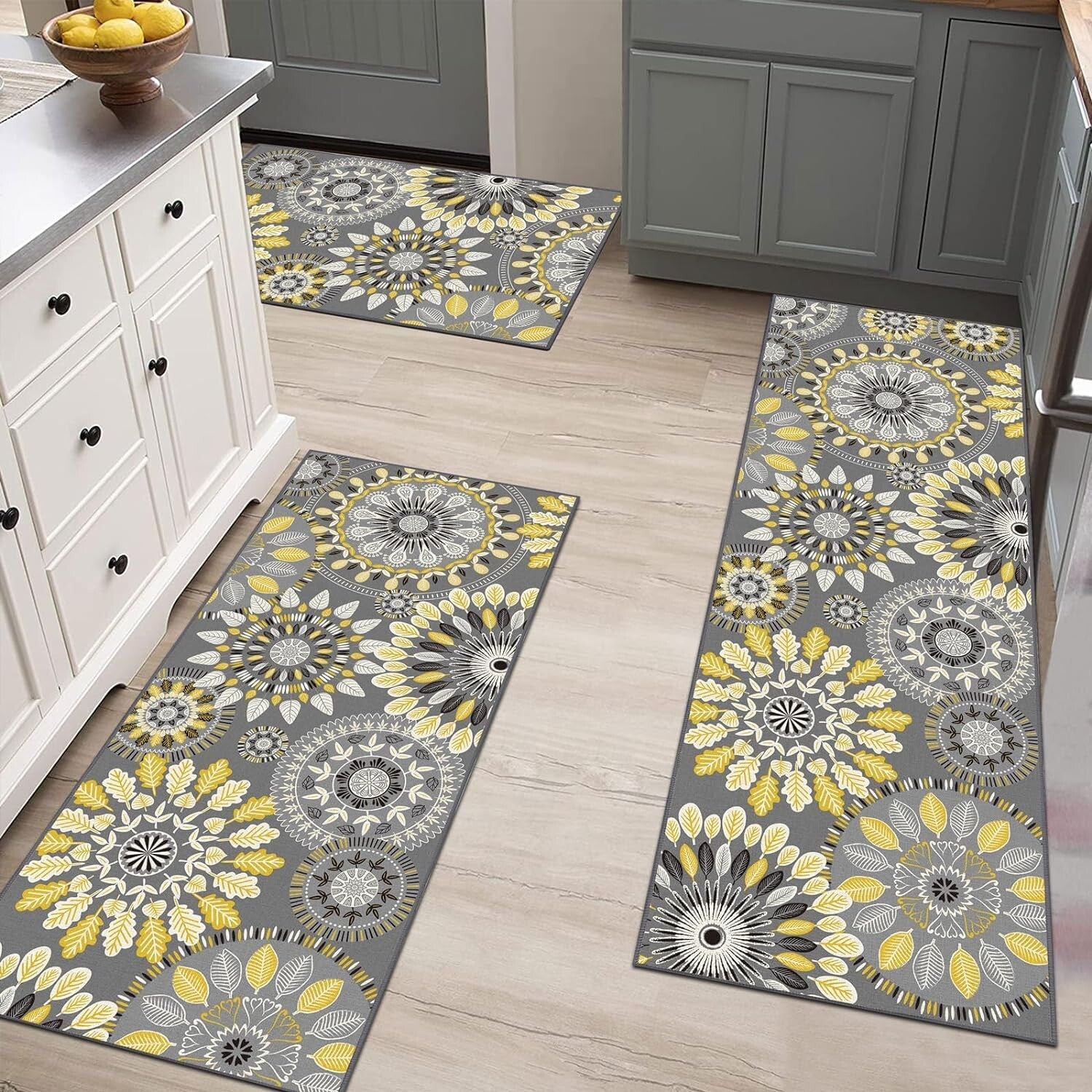 Boho 3-Piece Kitchen Rug Set - Non-Slip Runner & Floral Design for Modern Homes