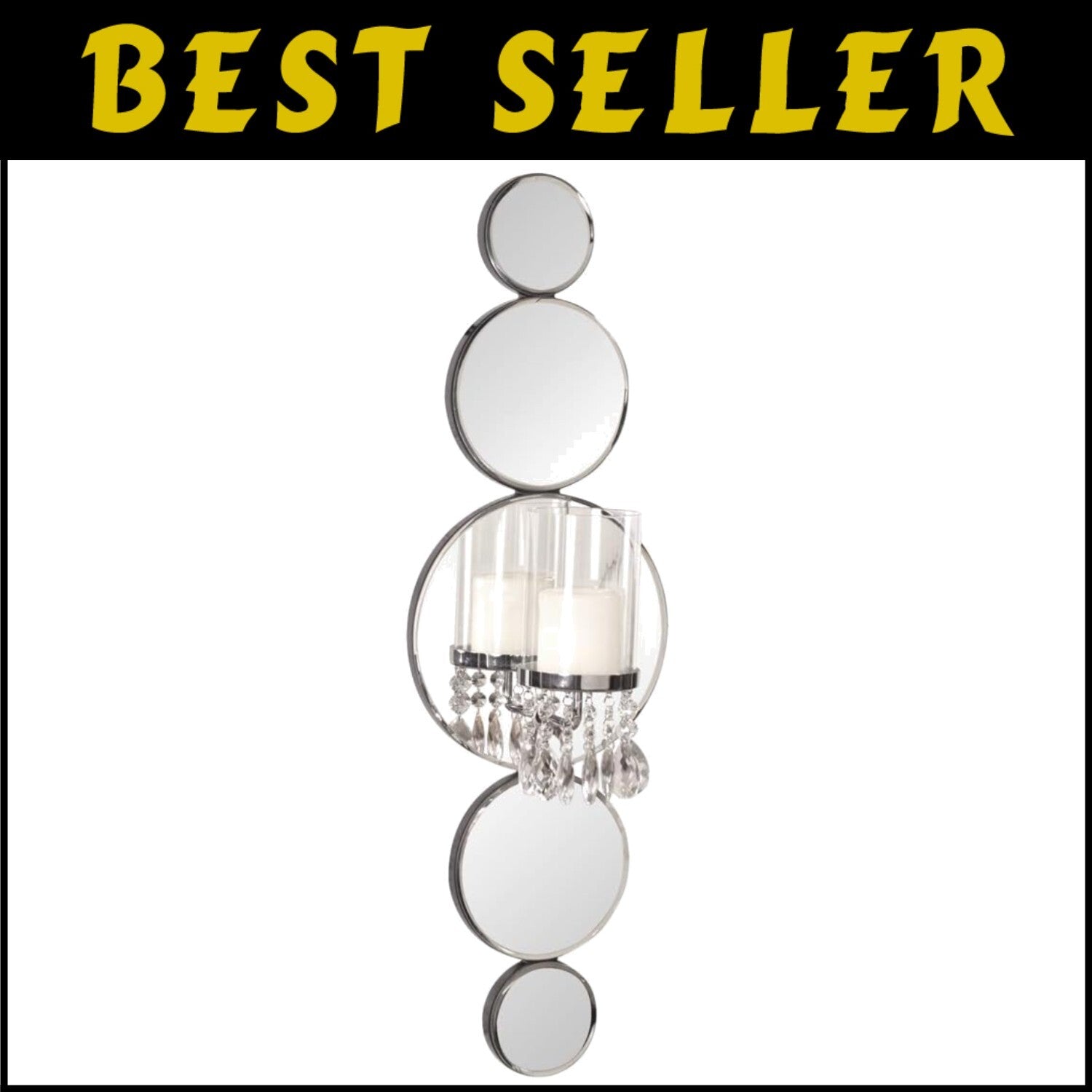 Captivating Mirrored Candle Sconce with Crystal Drops - Ideal for Elegant Spaces