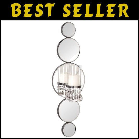 Captivating Mirrored Candle Sconce with Crystal Drops - Ideal for Elegant Spaces