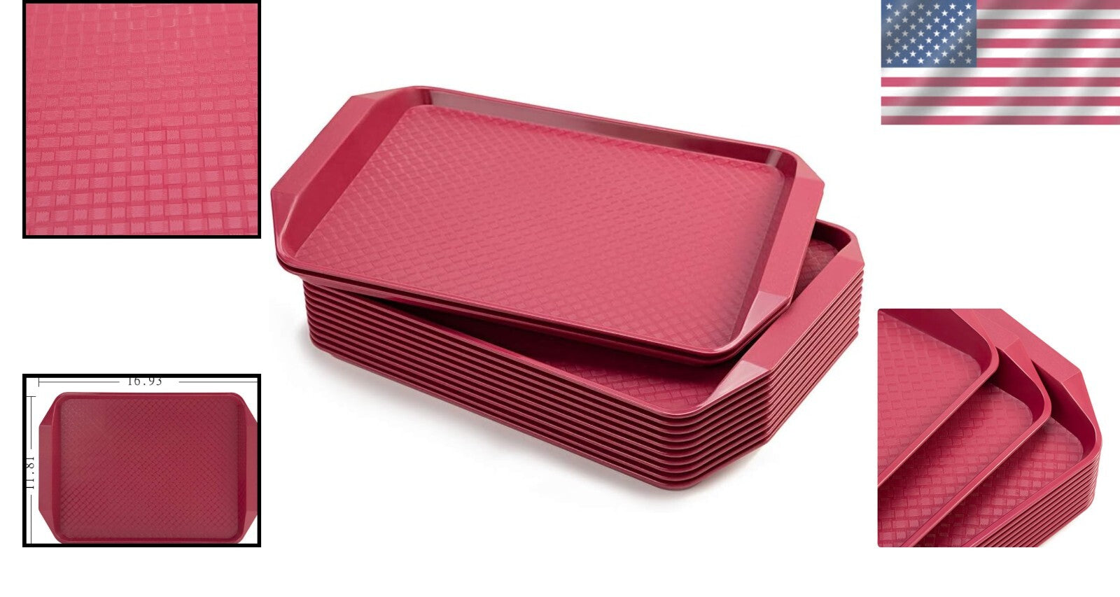 16.95" x 11.82" Modern Plastic Fast Food Trays - Set of 12 for Versatile Use