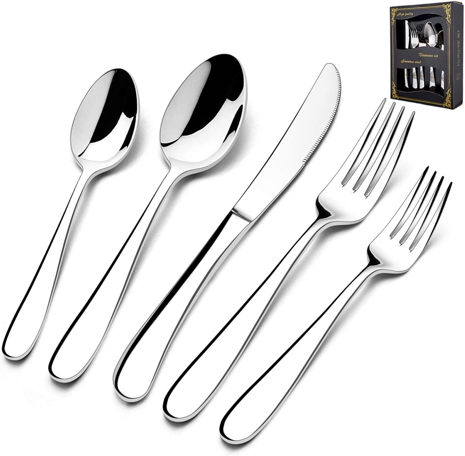 40-Piece Heavy-Duty Raindrop Silverware Set - Elegant Stainless Steel Flatware