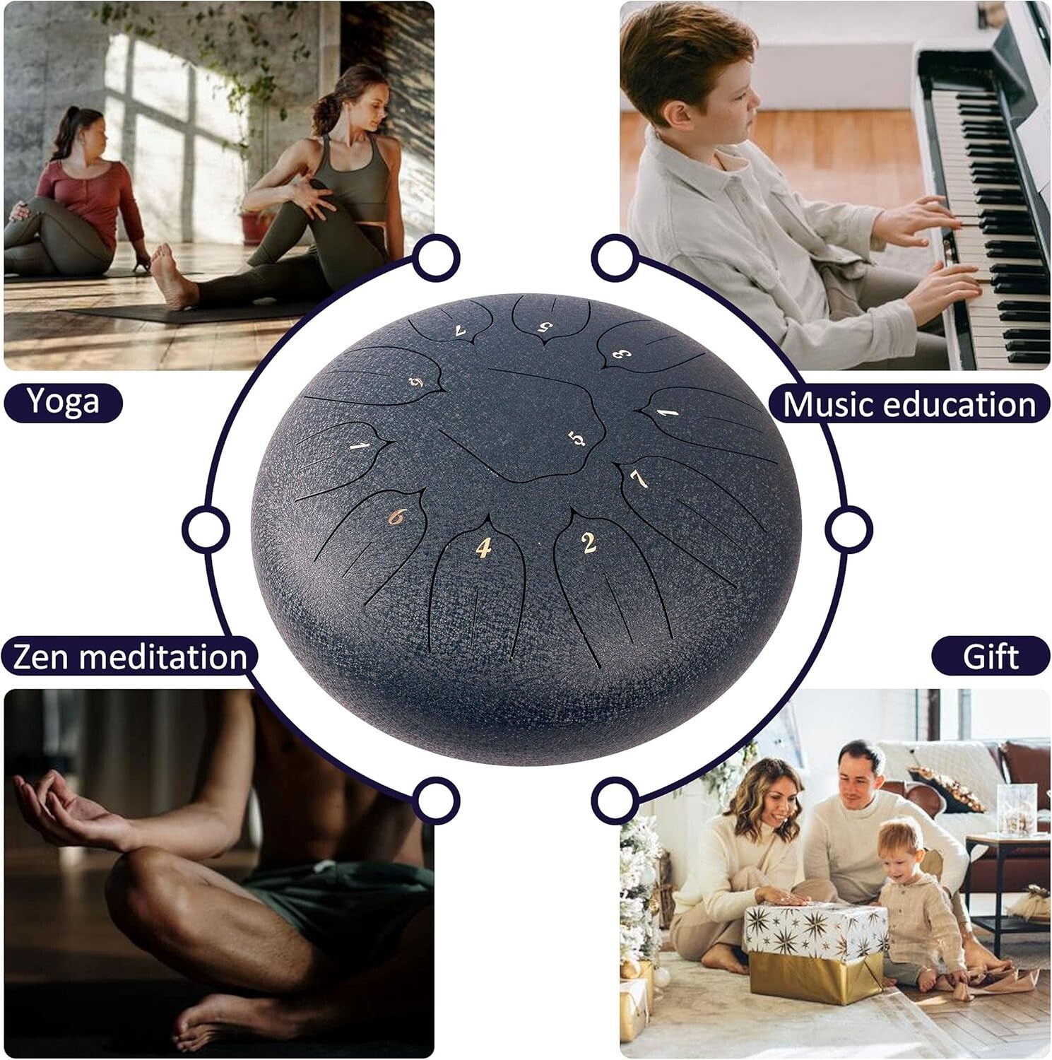 Beginner-Friendly 12" Steel Tongue Drum - Dark Blue for Meditation & Therapy