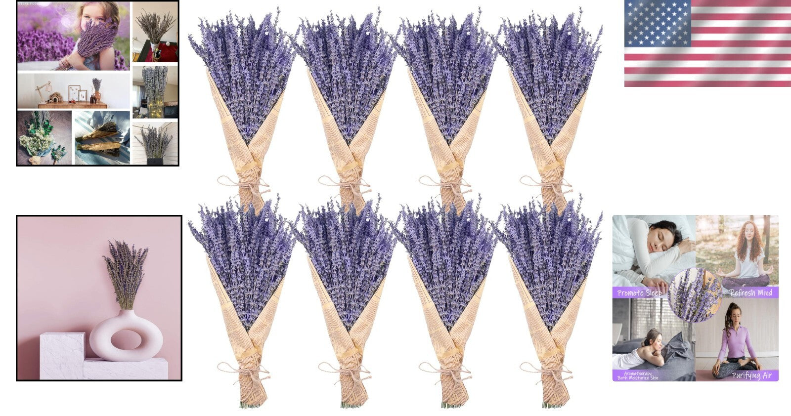 8 Bundles of 16" Dried Lavender Flowers - Perfect for Cozy Home Arrangements
