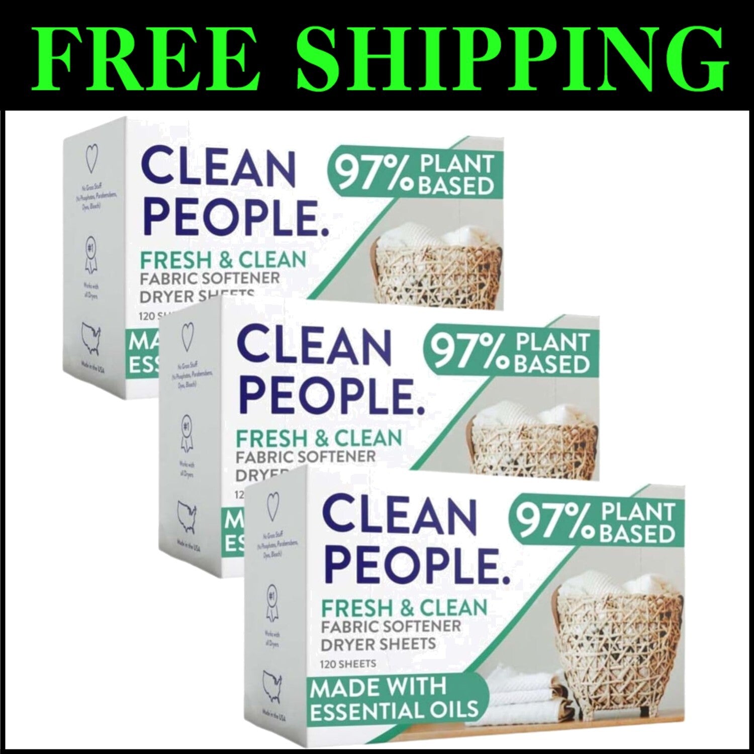 Eco-Friendly Plant-Based Fabric Softener Sheets - 360 Count - Fresh Spring Scent