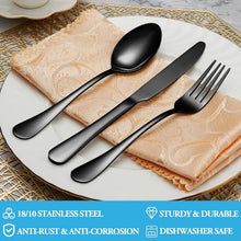 Load image into Gallery viewer, Retro-Inspired 50-Piece Black Stainless Steel Flatware Set for Stylish Dining