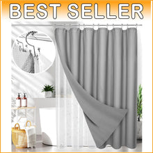 Load image into Gallery viewer, Heavy-Duty 72x72 Grey Shower Curtain Set with Clear Liner &amp; 2 Stainless Hooks