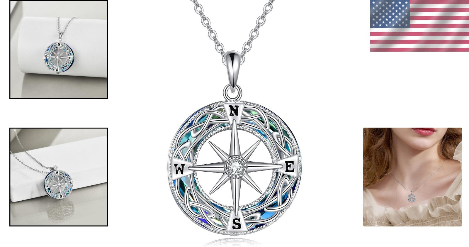 925 Sterling Silver Celtic Knot Compass Necklace - Inspirational Gift for Women