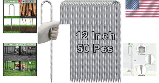 50-Pack 12" Heavy-Duty Galvanized Rebar Stakes with Chisel Point for Outdoors