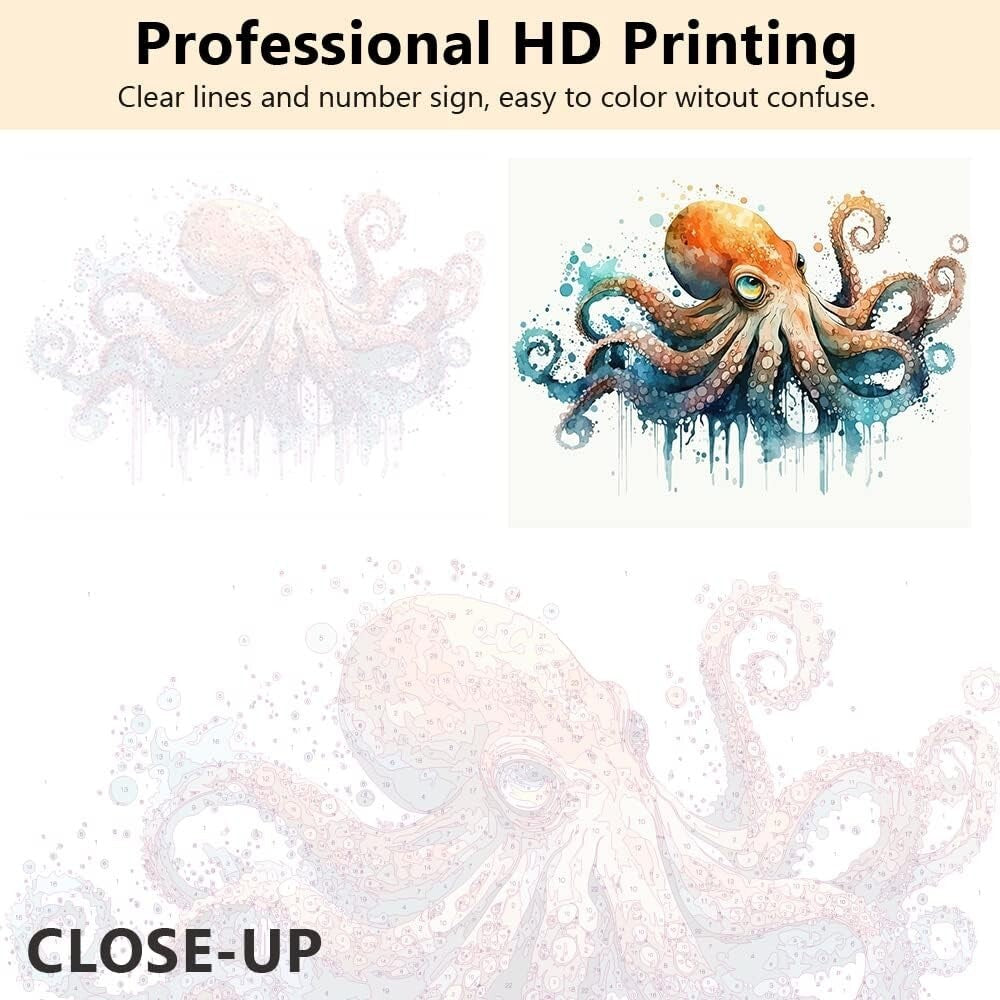 Luxury DIY Acrylic Paint by Number Kit - Framed Octopus Theme for Adults