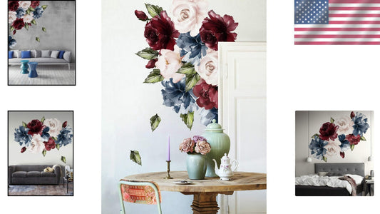 Colorful Floral Wall Decals - Removable Pink Roses for Living Room & Bedroom