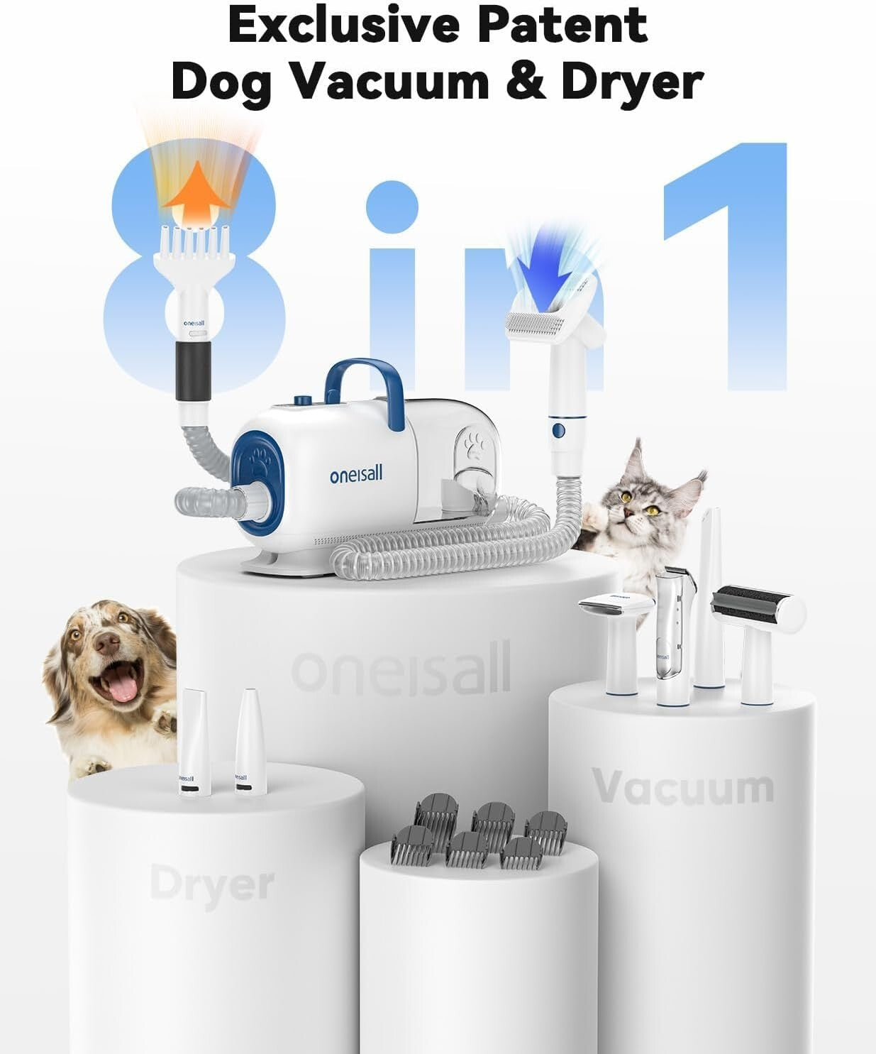 Professional Pet Grooming Kit: 8-in-1 Vacuum, Dryer & Clippers for All Dog Sizes