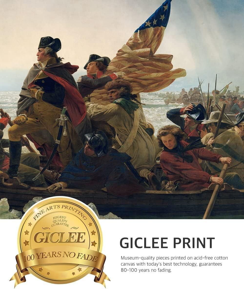 Framed Emanuel Leutze 'Washington Crossing the Delaware' Giclee Art – 30x22