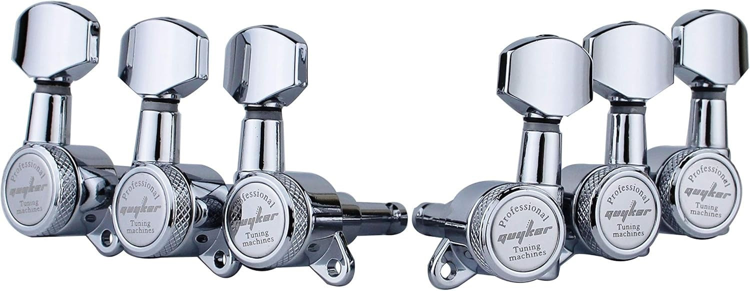 Easy Install 3L + 3R Locking Tuners for ST, TL, SG, LP Style Guitars - Chrome