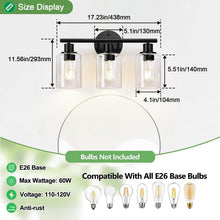 Load image into Gallery viewer, Versatile Matte Black 3-Light Bathroom Fixtures with Touch Control &amp; Glass Shade