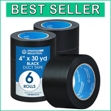 Load image into Gallery viewer, Versatile 6 Pack Black Duct Tape, 4" x 30 Yards - All-Weather &amp; Strong Adhesive