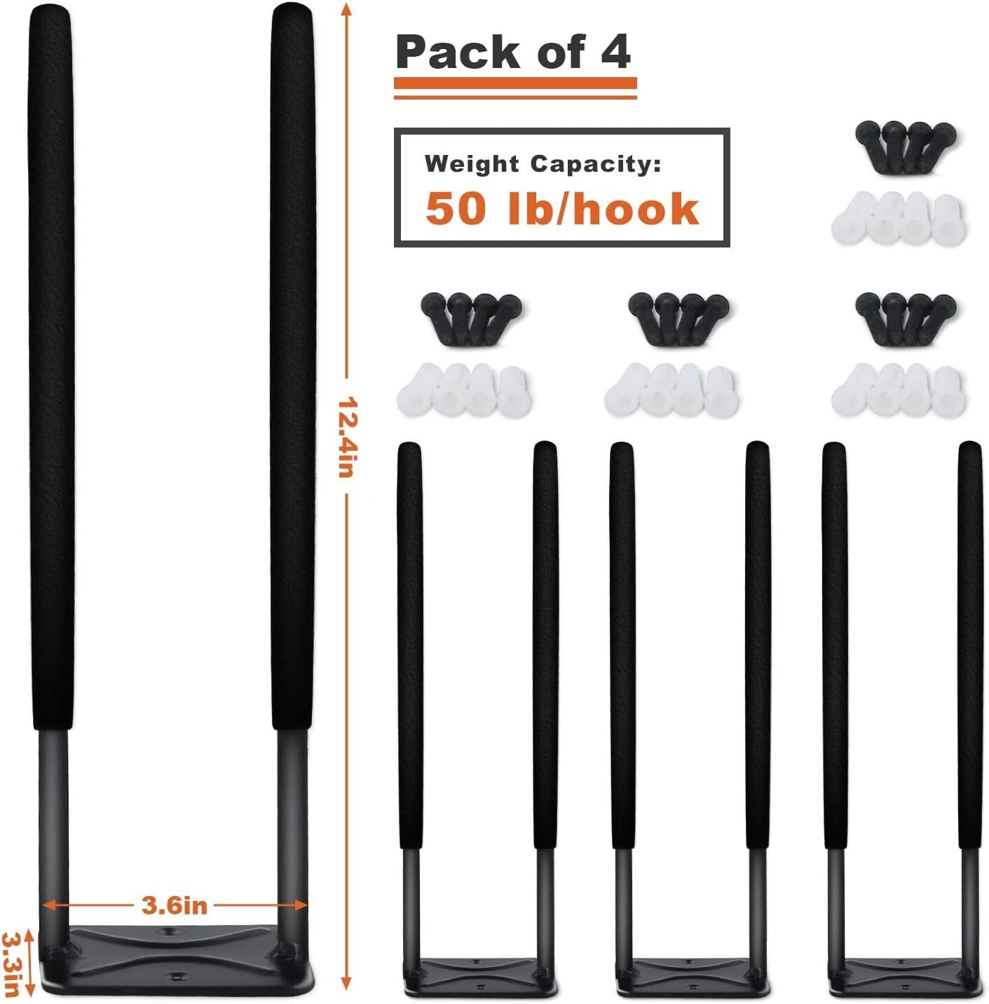 Durable Wall-Mounted Garage Hooks - Set of 4 Heavy Duty 12.4 Inch Organizers