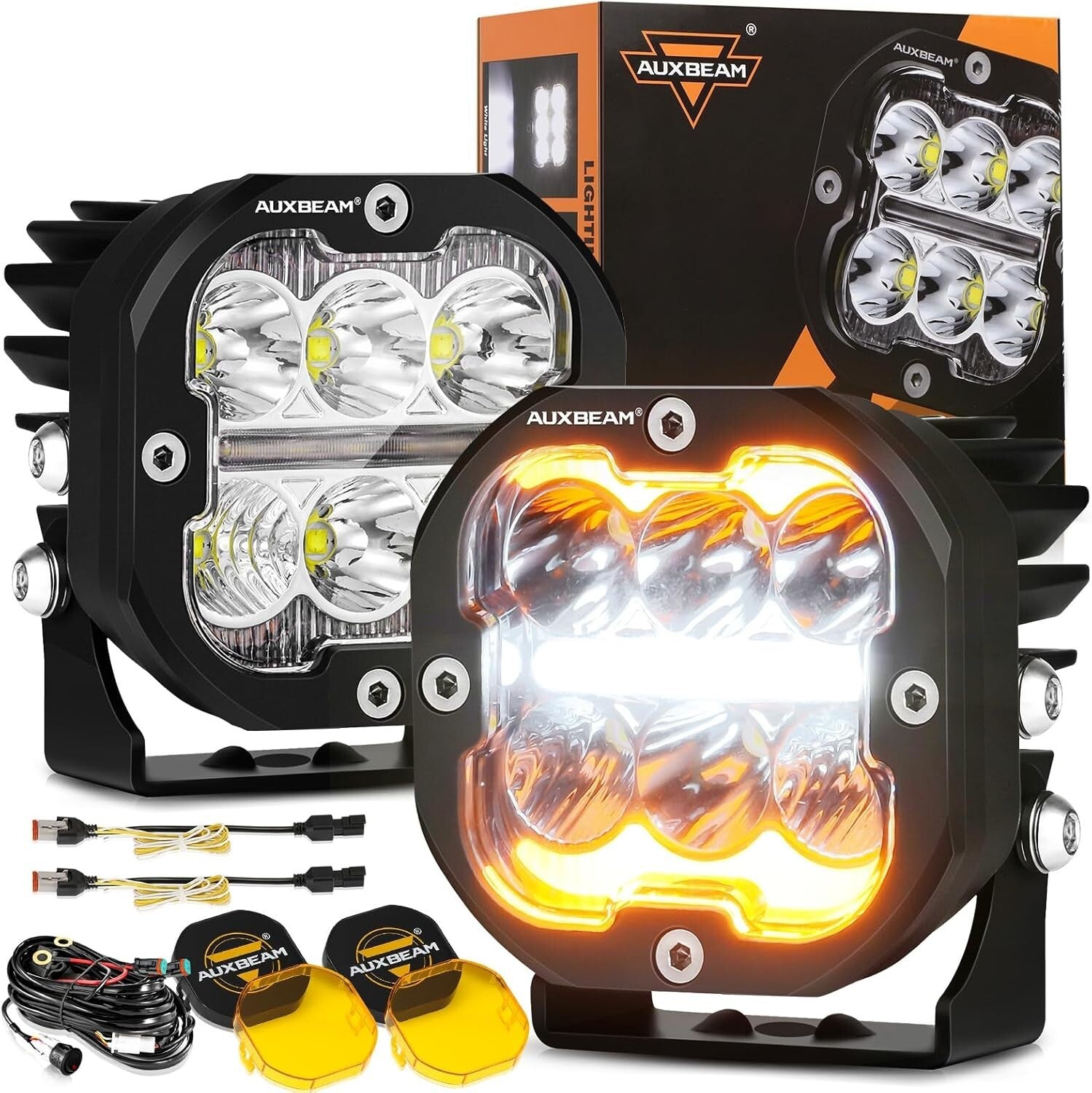 3 Inch 84W LED Pods with Amber Fog Light & Turn Signal - 9600LM Spot Flood Combo