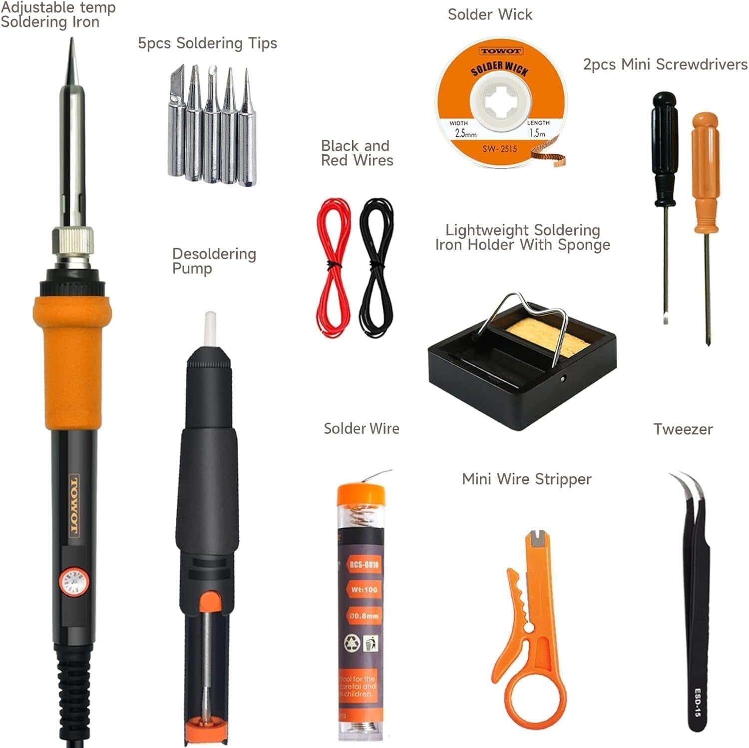 60W Adjustable Temperature Soldering Iron Kit - Complete Set for Electronics