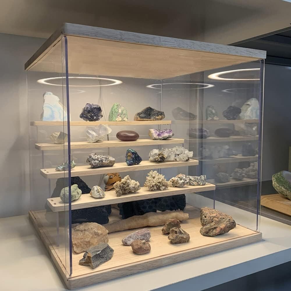 5-Tier Acrylic Display Case with Wooden Base for Action Figures and Collectibles