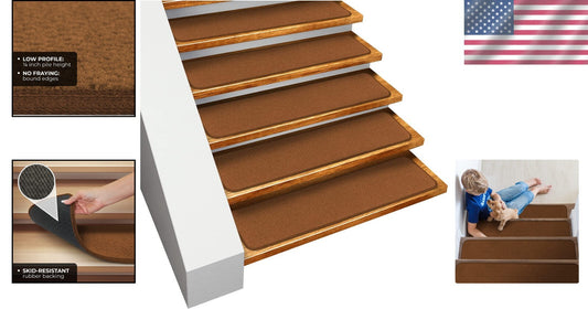 Comfort & Safety: Set of 15 Non-Slip Toffee Brown Carpet Treads - 8" x 27"