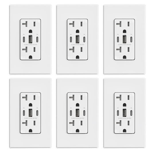 Elegant Matte USB Outlets - 30W 3-Port Charging Solution, UL Listed, 6 Pack