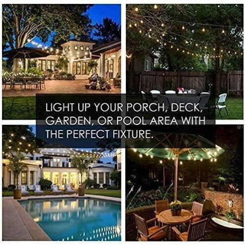 48ft Outdoor String Lights with 16 Shatterproof LED Bulbs - Dimmable & Weathe...