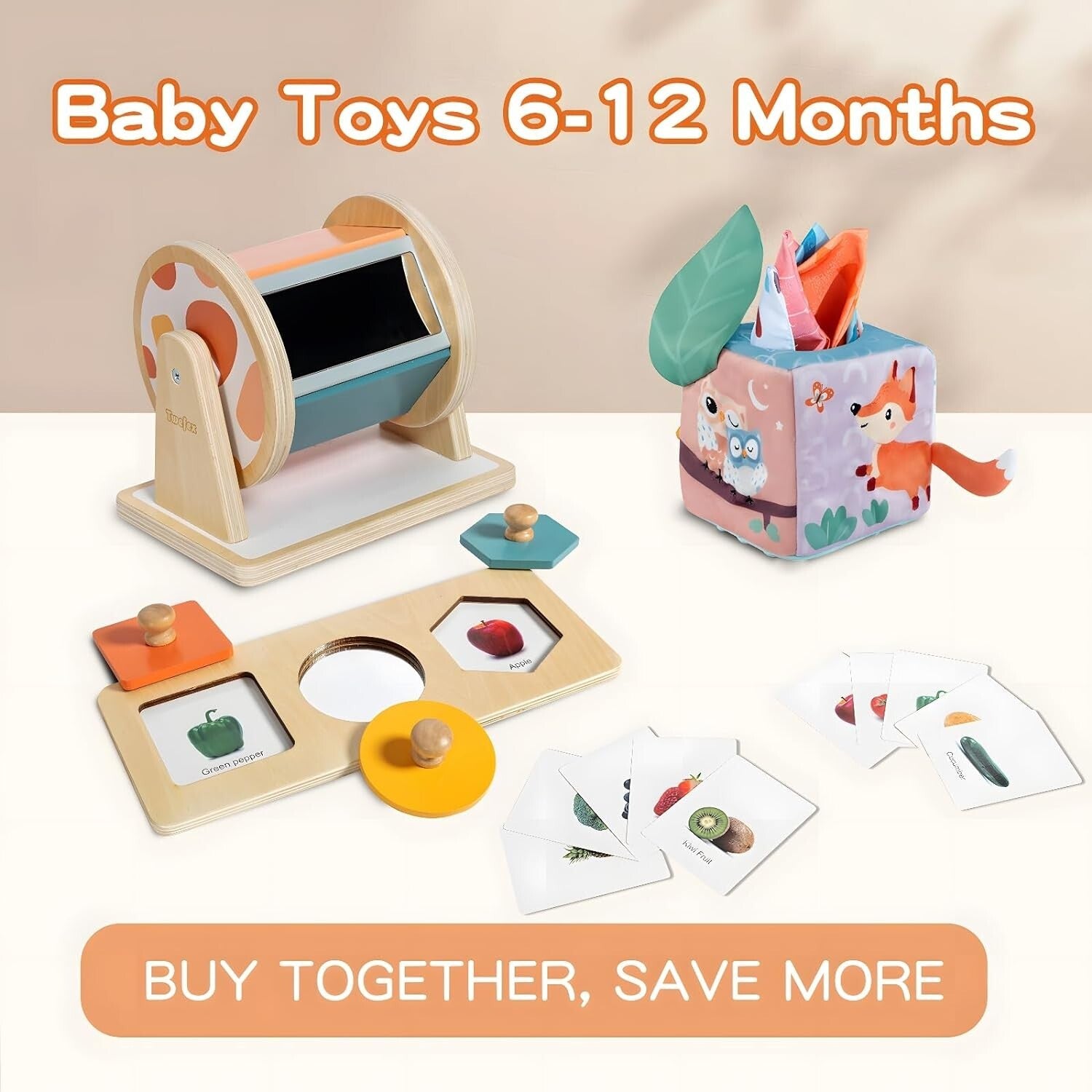 Baby Sensory Play Kit: Spinning Drum, Tissue Box & Peekaboo Puzzle for Infants
