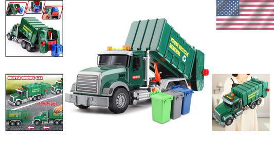 Educational Garbage Truck Toy Set - Lights, Sounds & Trash Cans for Toddlers