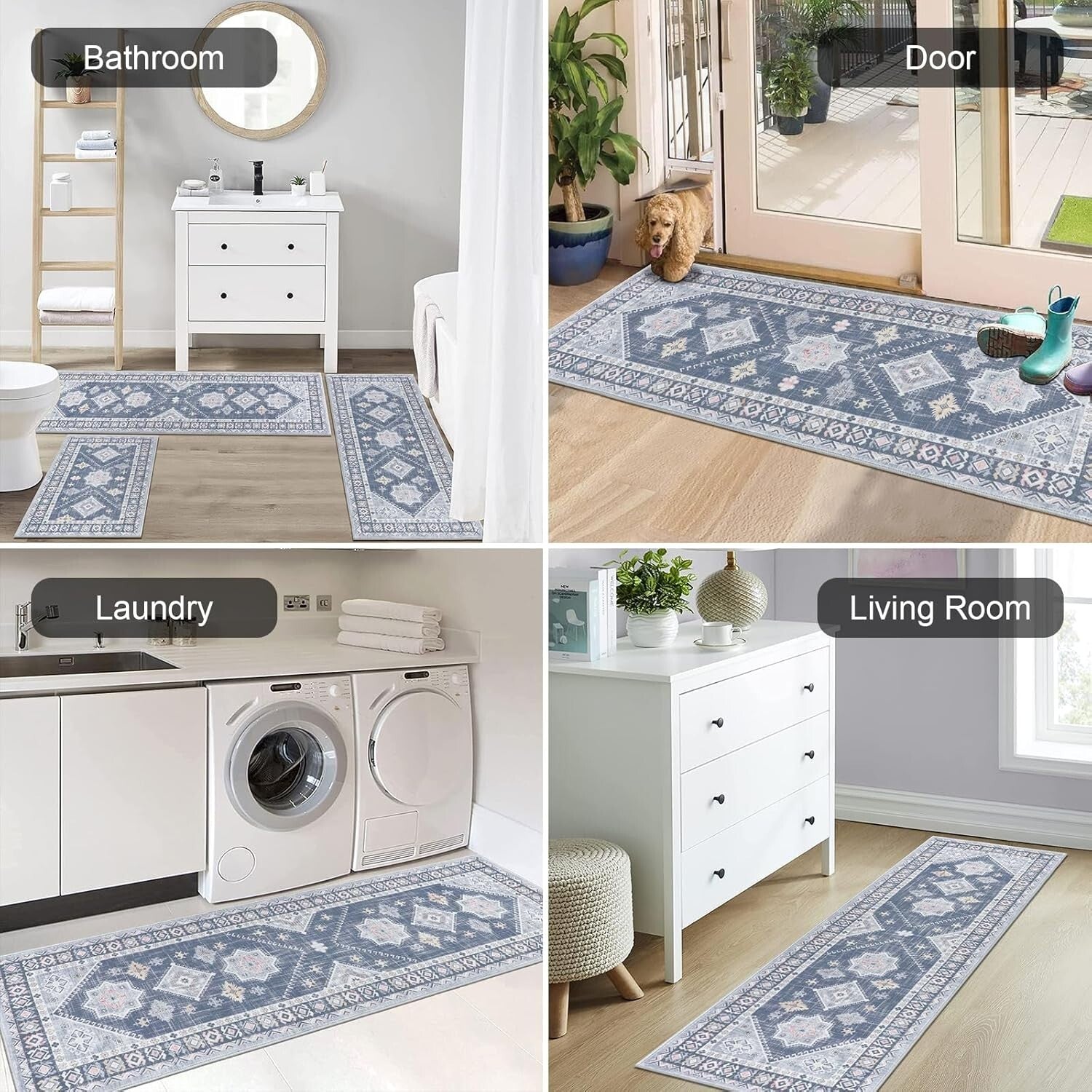 Durable Floral Kitchen Rug Set - 3-Piece with Machine Washable Runner for Safety