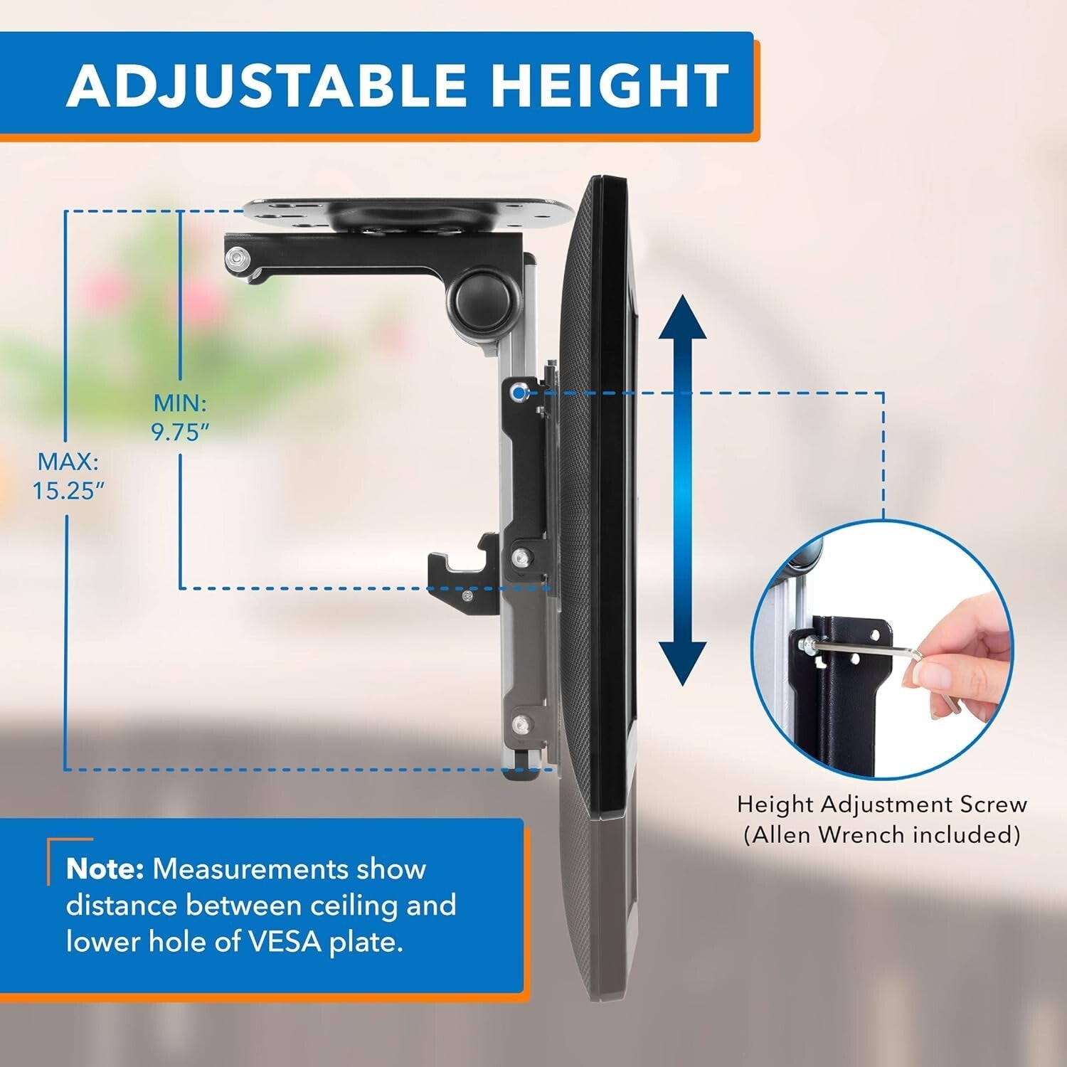 Adjustable Flip Down TV & Monitor Mounting Solution - 90° Tilt for Small Spaces