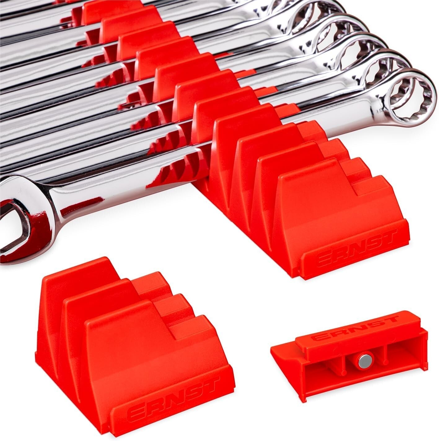 Compact Magnetic Wrench Organizer for 40 Tools - Modular Design, Textured Red