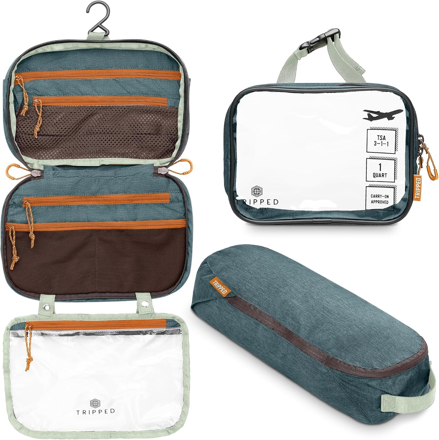 Compact Travel Toiletry Bag with Detachable TSA Pouches & Organizer Pouch