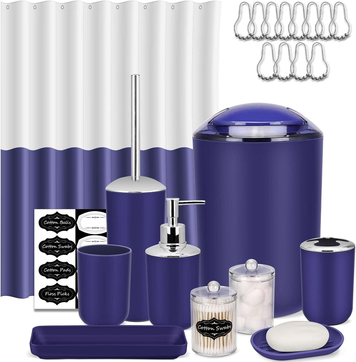 Durable Navy Blue Bathroom Accessories Set – Shower Curtain & Storage Solutions