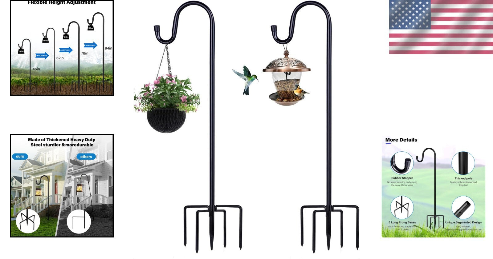 Dual 94-Inch Shepherd Hooks for Outdoor Use - Hang Feeders & Create Ambiance