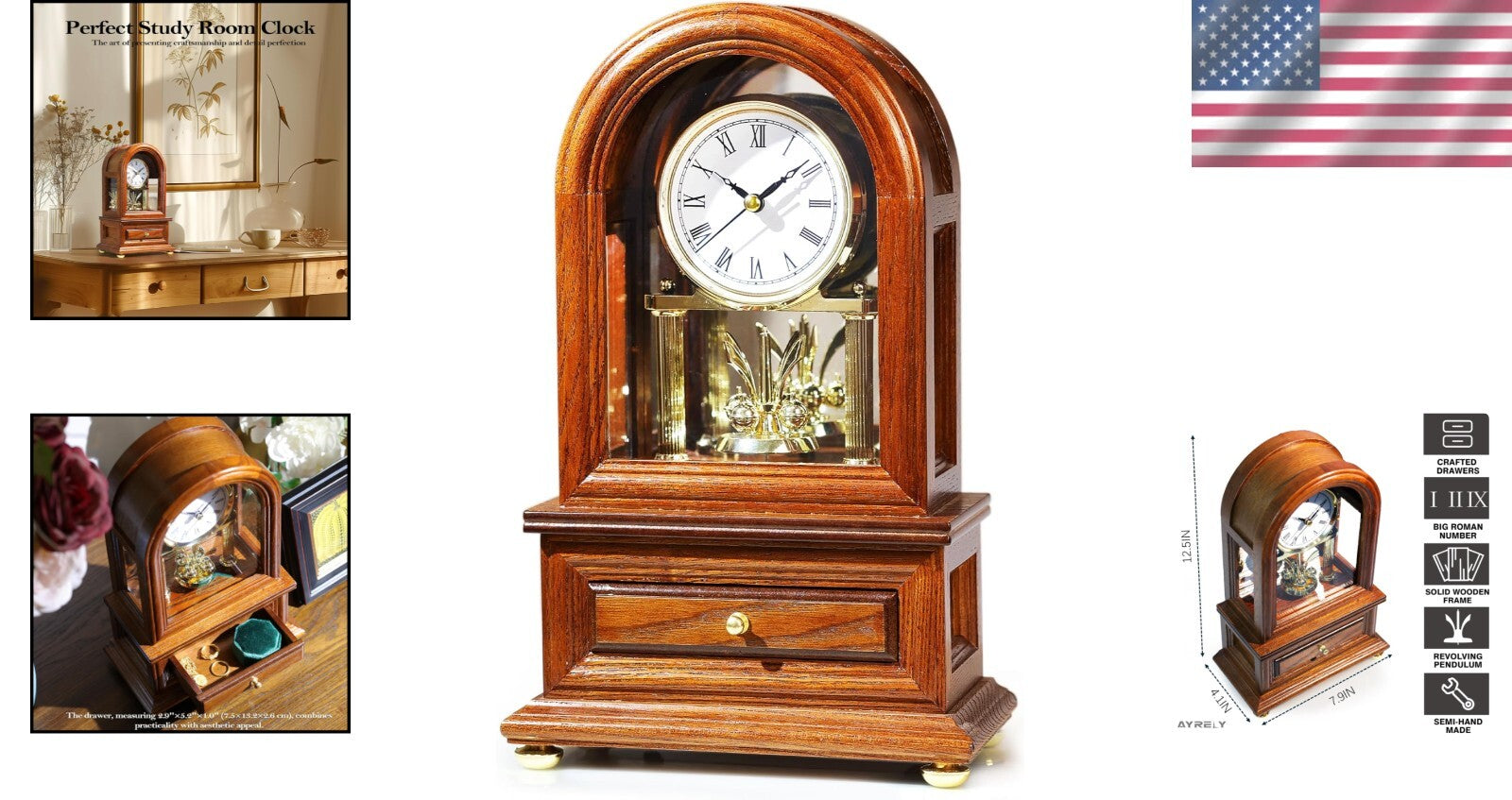 Antique Style Table Clock with Revolving Pendulum: Perfect Anniversary Gift