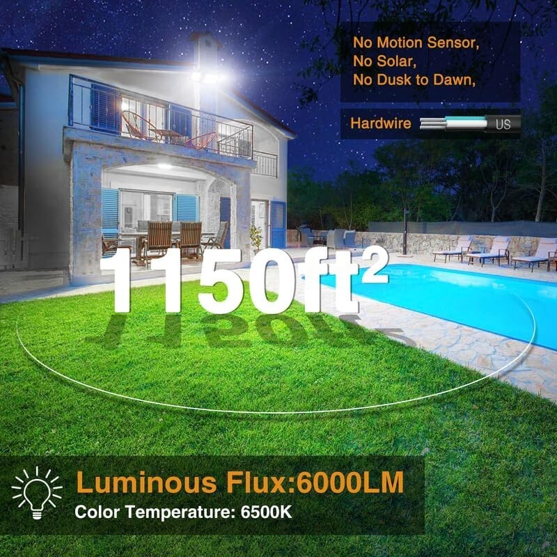60W Outdoor LED Flood Light with 6000 Lumens - IP65 Waterproof Security Light